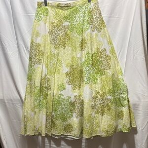 Coldwater Creek Lime & Olive Medallion A-Line Skirt